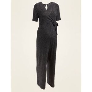 Maternity Plush-Knit Cross-Front Side-Tie Jumpsuit